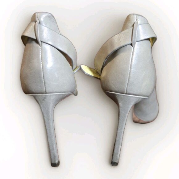 COACH Manhattan Heeled Sandal Pump Womens Sz 7 Leather Grey Open Toe Ankle Strap - Picture 5 of 9